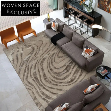 Luxurious Deep Brown Wool Silk Blend Wood Grain Stripe Area Rug