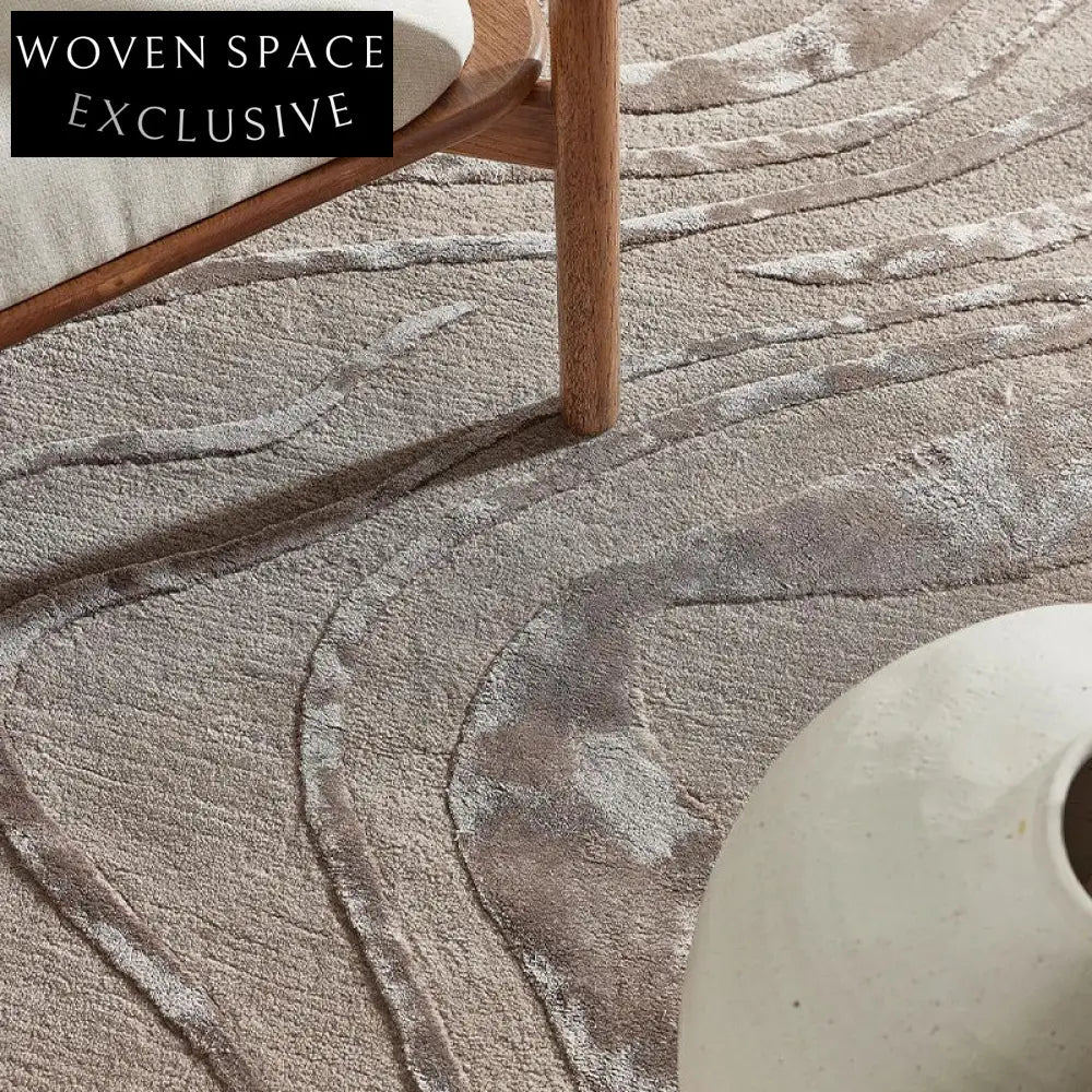 Luxurious Deep Brown Wool Silk Blend Wood Grain Stripe Area Rug