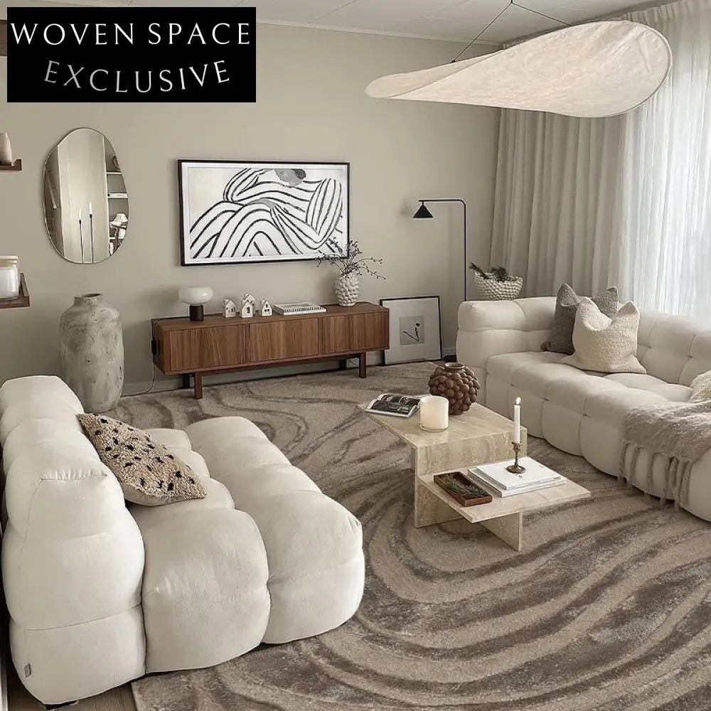 Luxurious Deep Brown Wool Silk Blend Wood Grain Stripe Area Rug