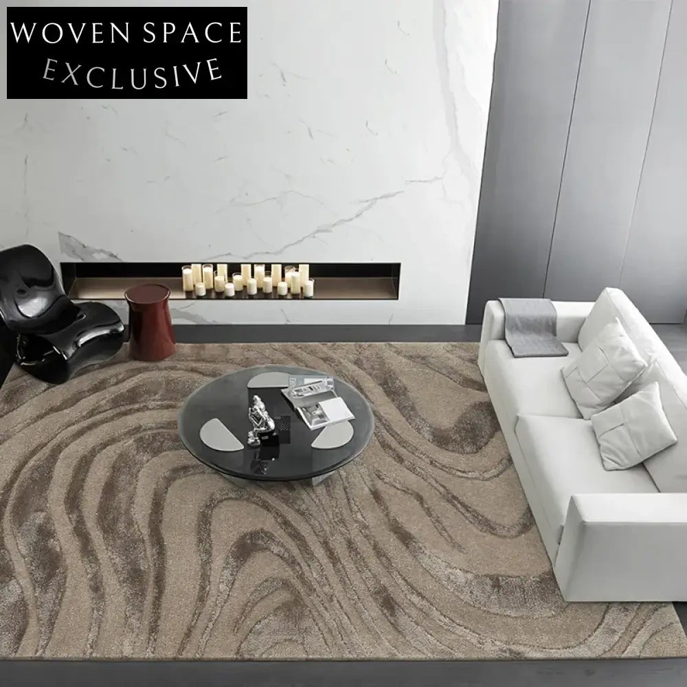 Luxurious Deep Brown Wool Silk Blend Wood Grain Stripe Area Rug