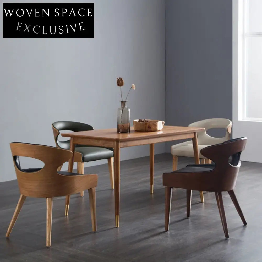 Luxurious European Style Leather Upholstered Solid Wooden Dining Chair
