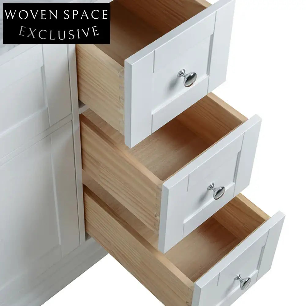 Luxurious European Style Solid Wood Bathroom Vanity with Marble Top & Storage