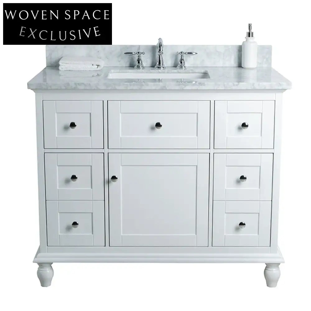 Luxurious European Style Solid Wood Bathroom Vanity with Marble Top & Storage