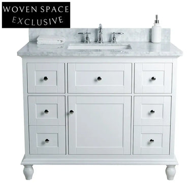 Luxurious European Style Solid Wood Bathroom Vanity with Marble Top & Storage