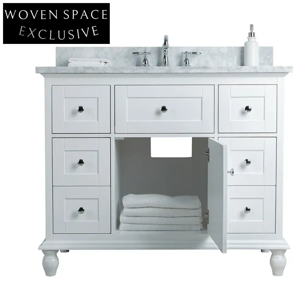Luxurious European Style Solid Wood Bathroom Vanity with Marble Top & Storage