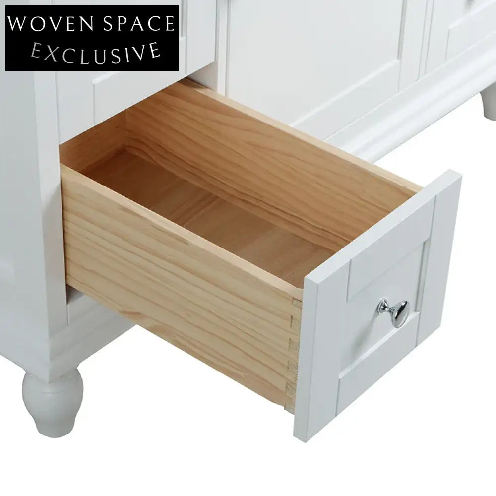 Luxurious European Style Solid Wood Bathroom Vanity with Marble Top & Storage