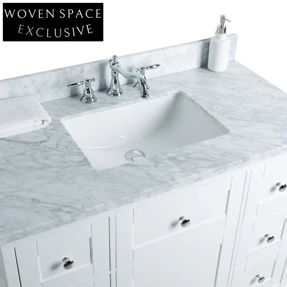 Luxurious European Style Solid Wood Bathroom Vanity with Marble Top & Storage