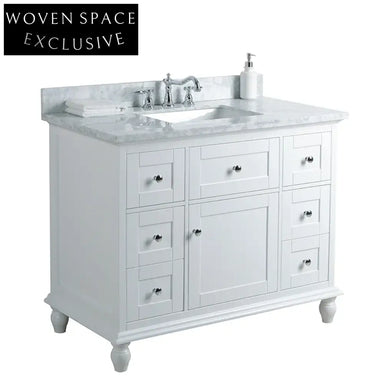 Luxurious European Style Solid Wood Bathroom Vanity with Marble Top & Storage