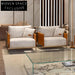 Luxurious Fabric Sofa Chair with Saddle Leather, Metal Legs, Contemporary Design