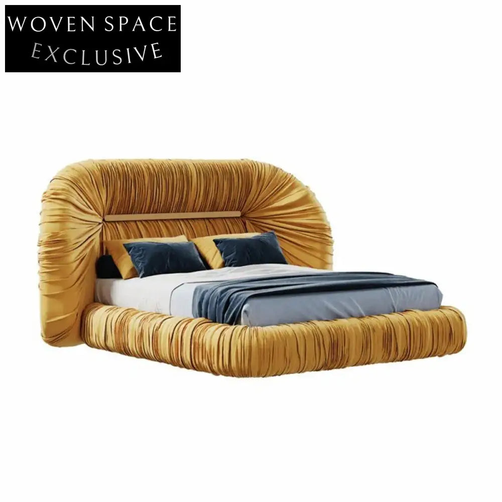Luxurious Fabric Upholstered King Bed, Solid Wood Frame, Modern Bedroom Furniture