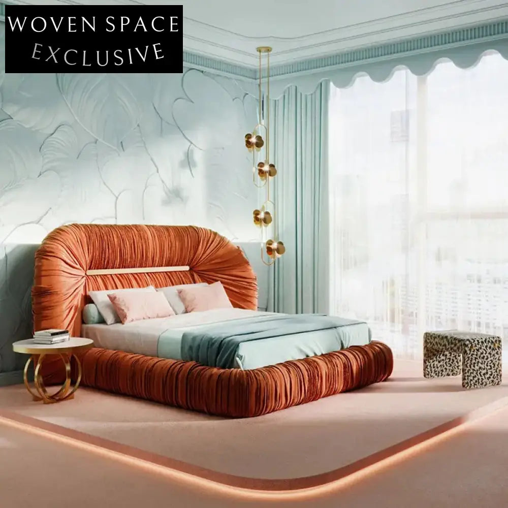 Luxurious Fabric Upholstered King Bed, Solid Wood Frame, Modern Bedroom Furniture