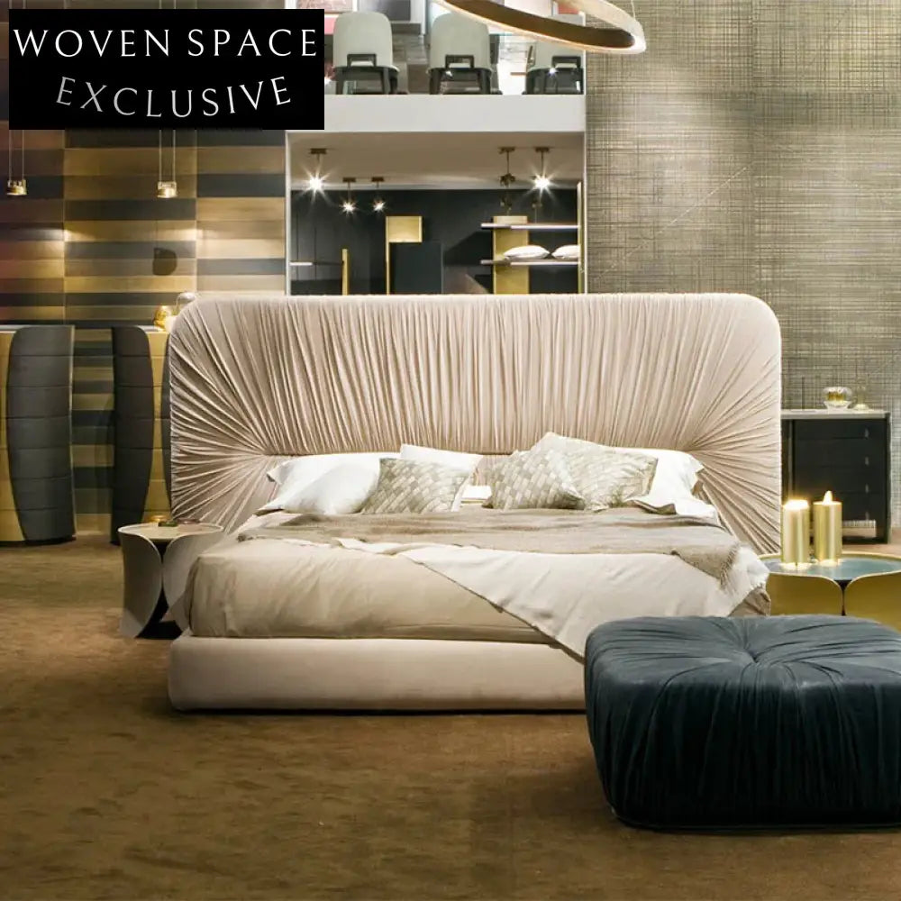 Luxurious Fabric Upholstered Modern Bedroom King Queen Bed Frame