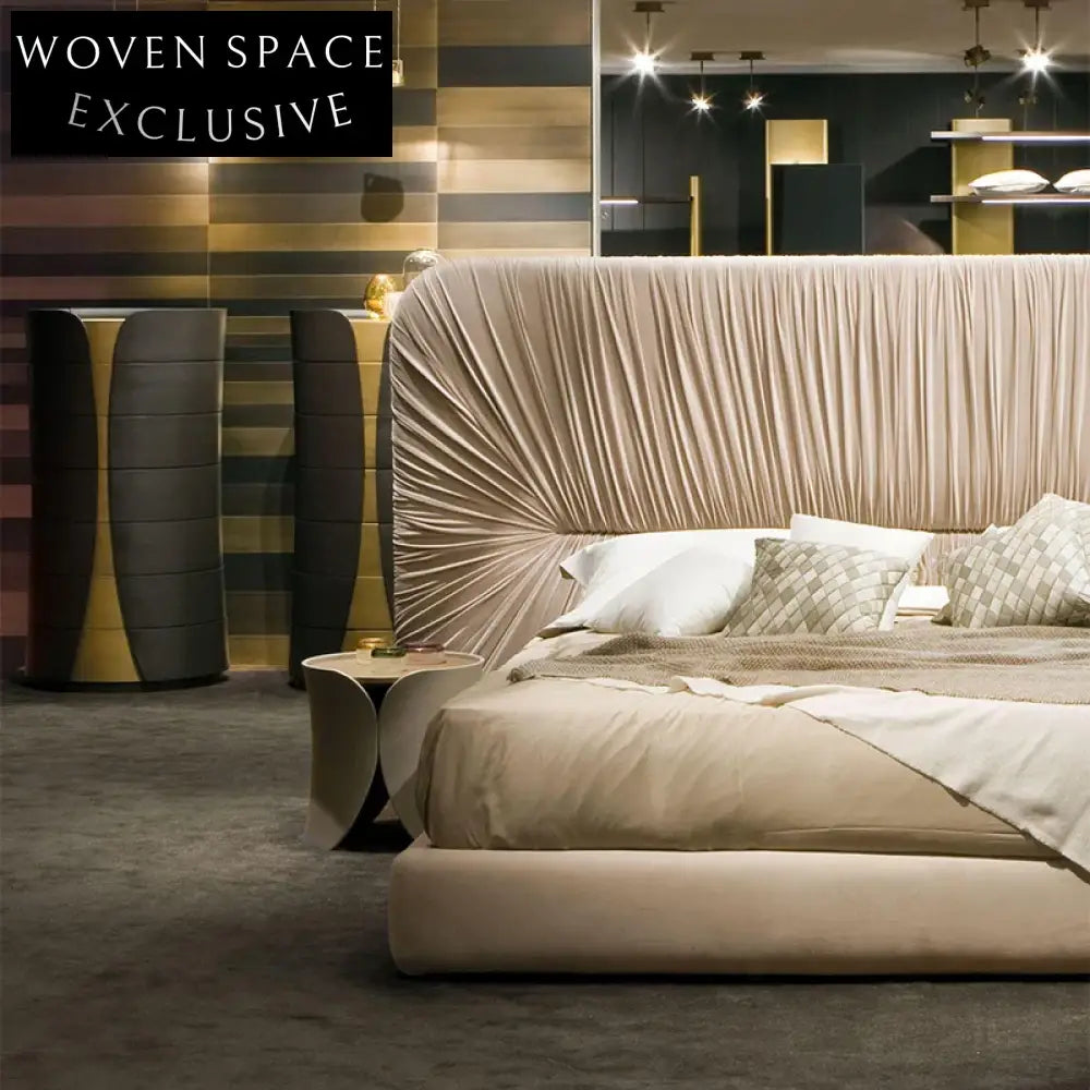 Luxurious Fabric Upholstered Modern Bedroom King Queen Bed Frame