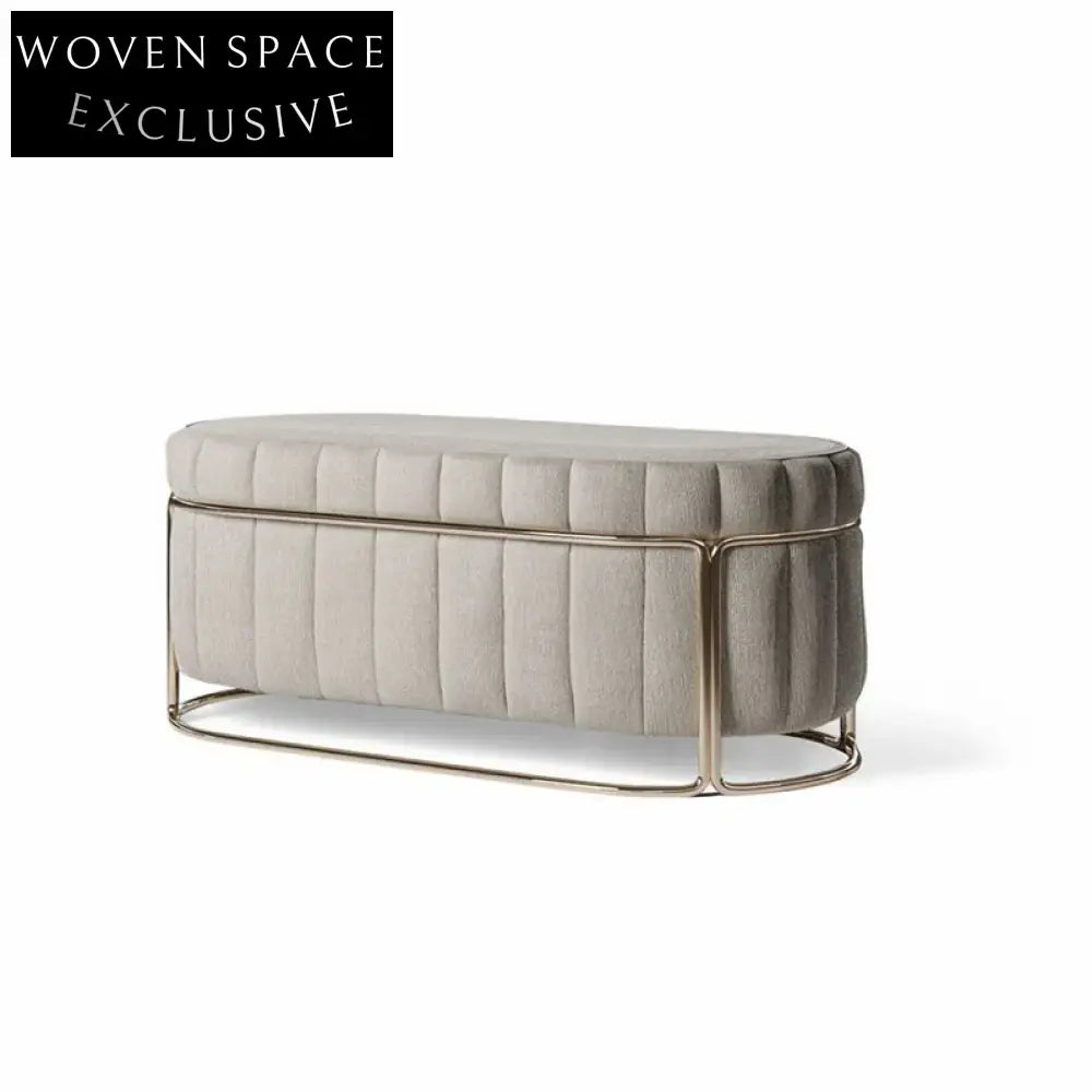 Luxurious Fabric Upholstered Ottoman Bench with Modern Stainless Steel Base