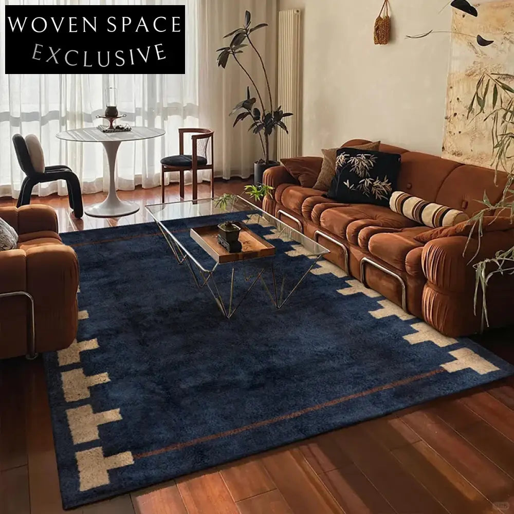 Luxurious French Vintage Blue Thickened Long Fur Carpet for Modern Living Spaces
