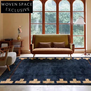 Luxurious French Vintage Blue Thickened Long Fur Carpet for Modern Living Spaces