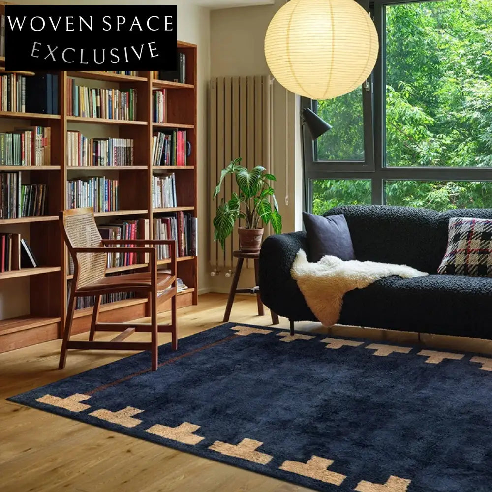 Luxurious French Vintage Blue Thickened Long Fur Carpet for Modern Living Spaces