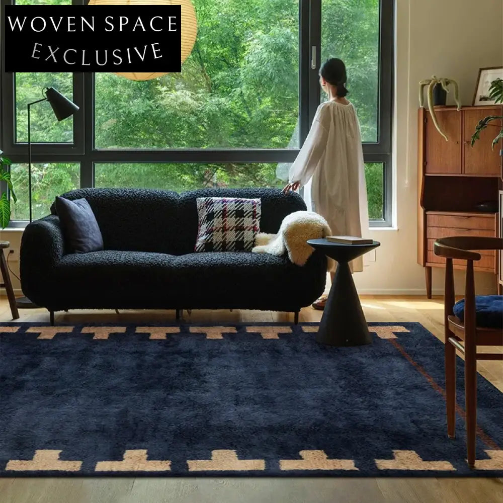 Luxurious French Vintage Blue Thickened Long Fur Carpet for Modern Living Spaces