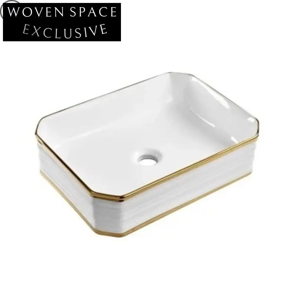 Luxurious Gold Ceramic Rectangular Countertop Vessel Bathroom Sink for Modern Homes