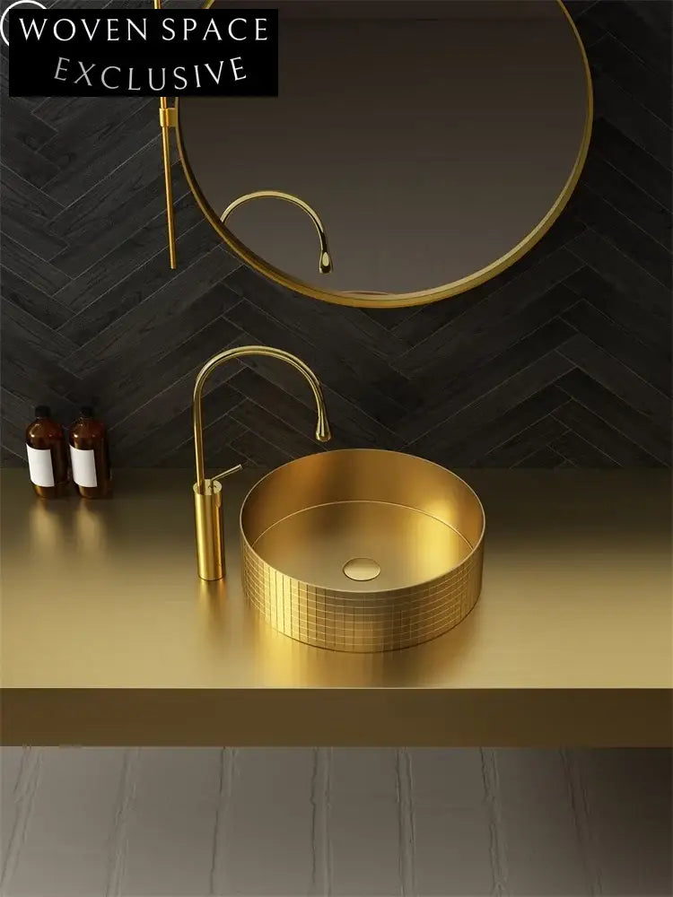 Luxurious Gold Round 304 Stainless Steel Above Counter Basin Sink