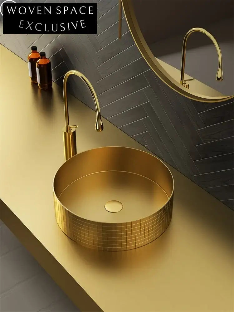 Luxurious Gold Round 304 Stainless Steel Above Counter Basin Sink
