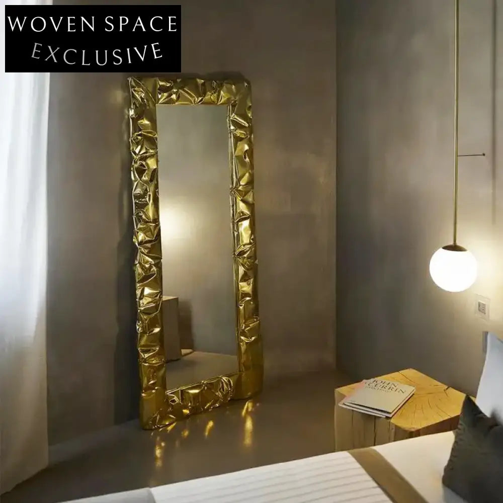 Luxurious Golden Stainless Steel Wall Mirror Full Length Bedroom Living Room