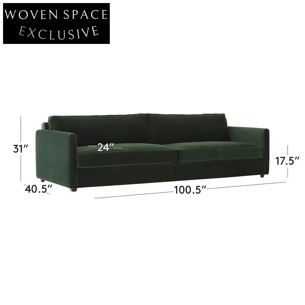 Luxurious 100-inch Green Velvet Sofa Modern Minimalist Living Room Couch