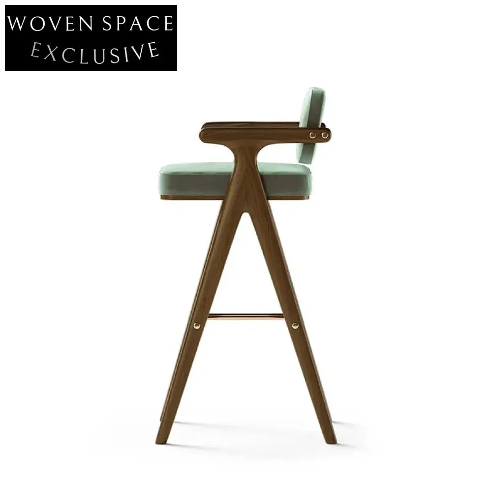 Luxurious Green Velvet Solid Wood Backrest High Counter Kitchen Bar Stool