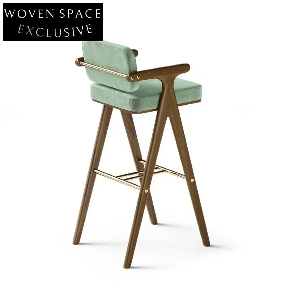 Luxurious Green Velvet Solid Wood Backrest High Counter Kitchen Bar Stool