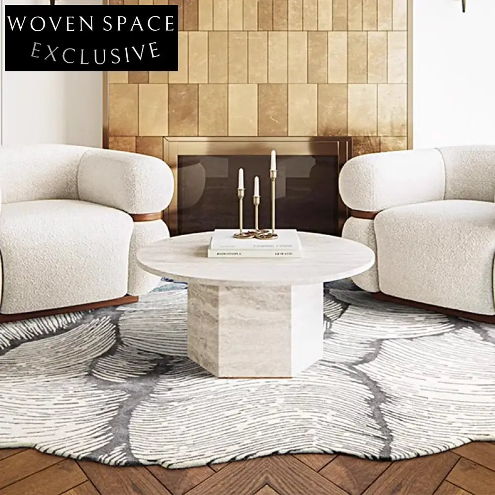 Luxurious Handmade French Style Cream Polyester Abstract Pattern Area Rug