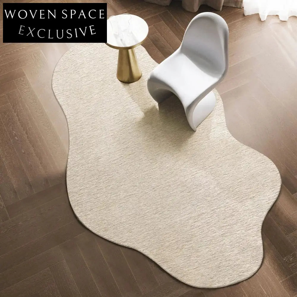 Luxurious Handmade Milk Silk Irregular Area Rug - Soft Cream Wilton Design