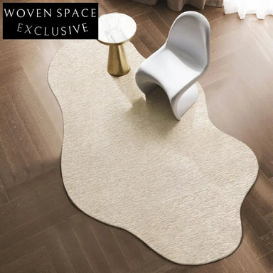 Luxurious Handmade Milk Silk Irregular Area Rug - Soft Cream Wilton Design