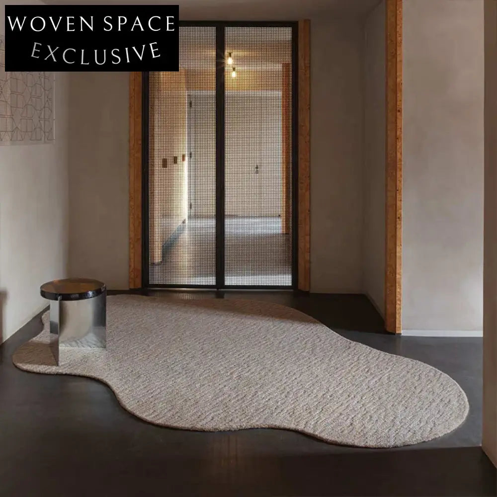 Luxurious Handmade Milk Silk Irregular Area Rug - Soft Cream Wilton Design