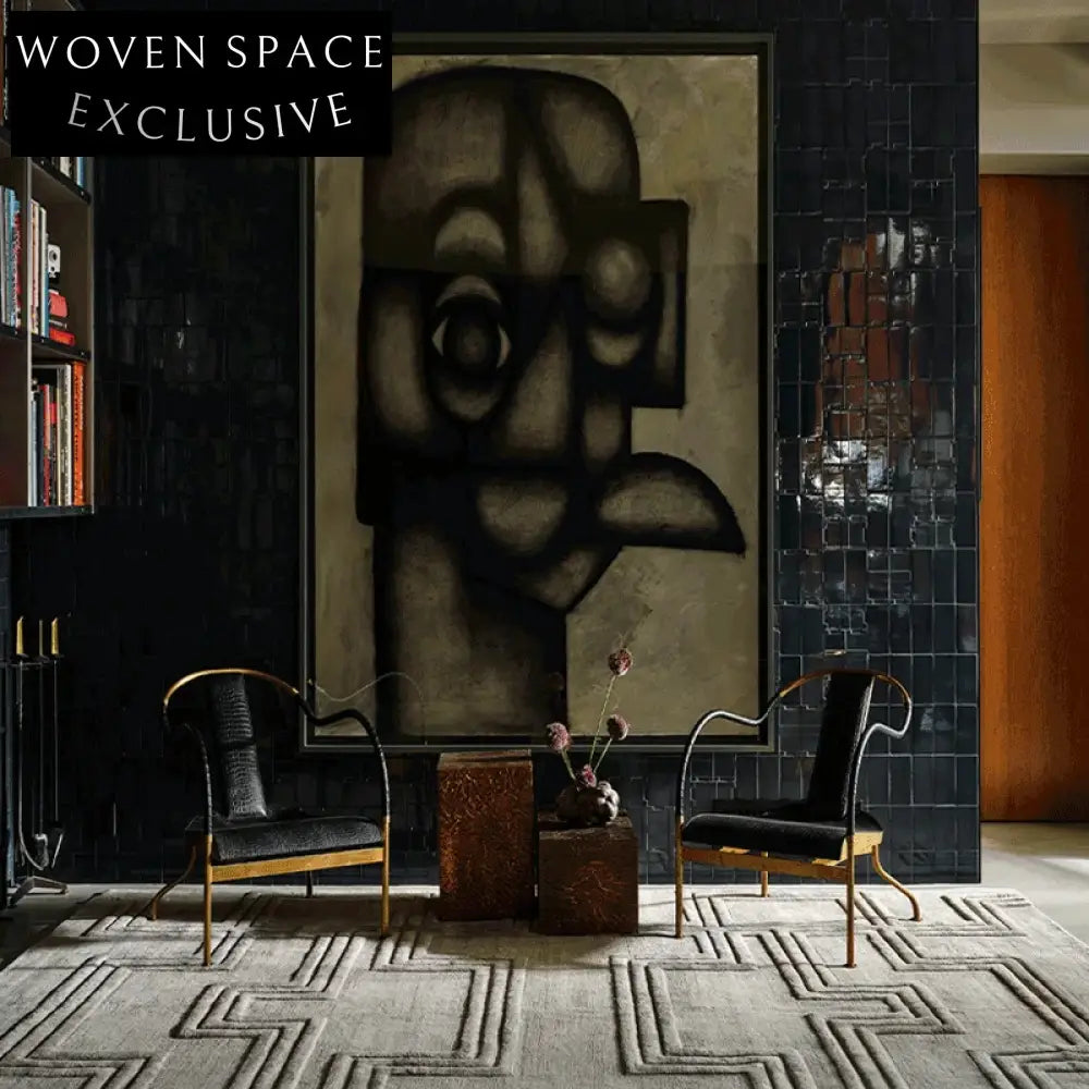 Luxurious Handmade Modern Black Polyester Fiber Area Rug for Living Room