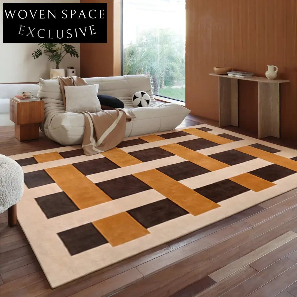 Luxurious Handmade Wool Geometric Area Rug for Modern French Home Decor