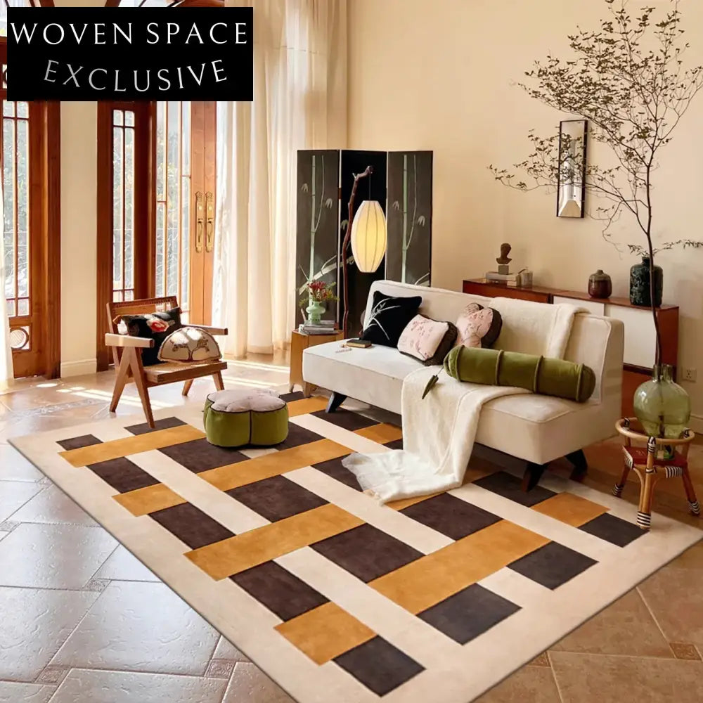 Luxurious Handmade Wool Geometric Area Rug for Modern French Home Decor