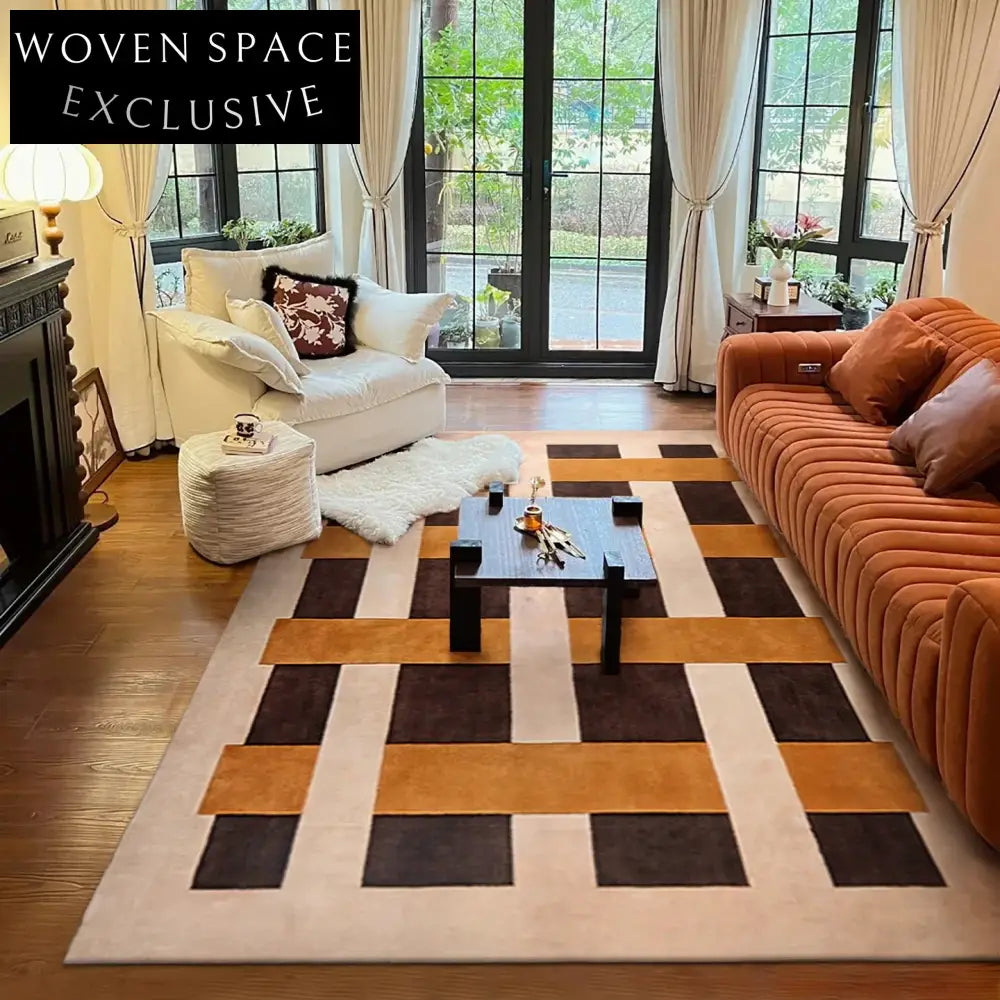 Luxurious Handmade Wool Geometric Area Rug for Modern French Home Decor
