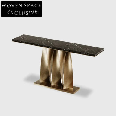 Luxurious Italian Black Marble Top Console Table with Golden Metal Base