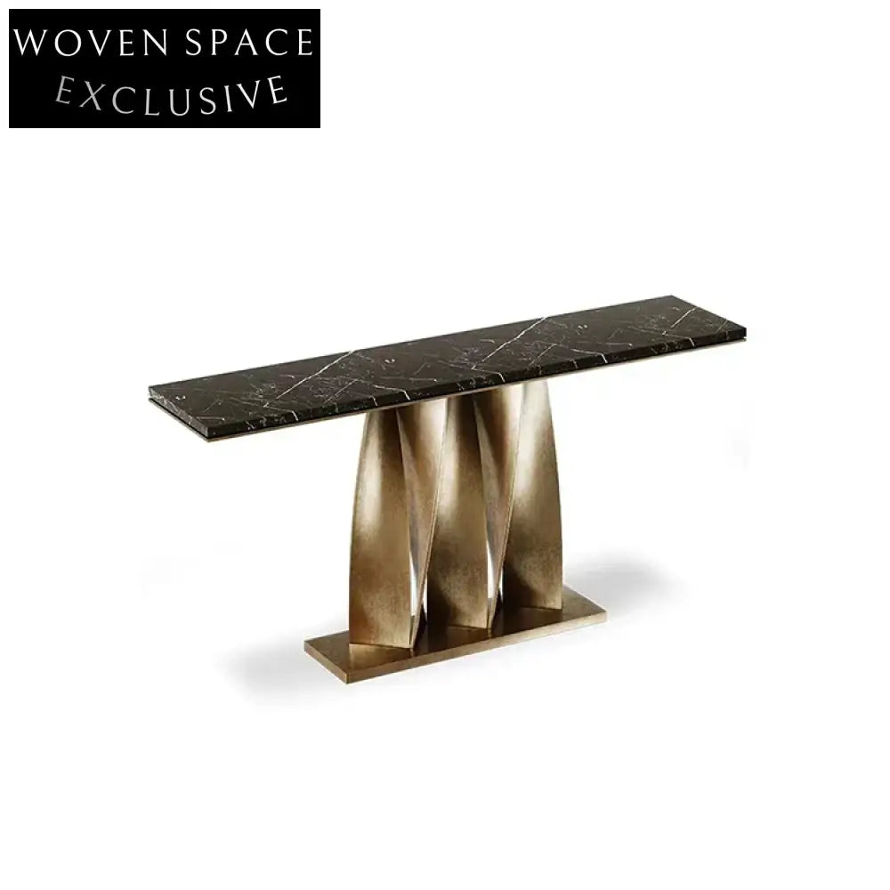 Luxurious Italian Black Marble Top Console Table with Golden Metal Base