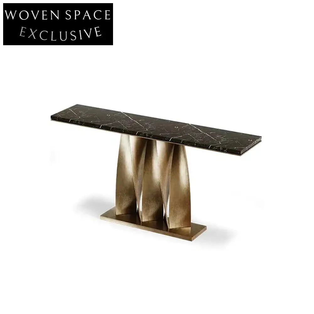 Luxurious Italian Black Marble Top Console Table with Golden Metal Base