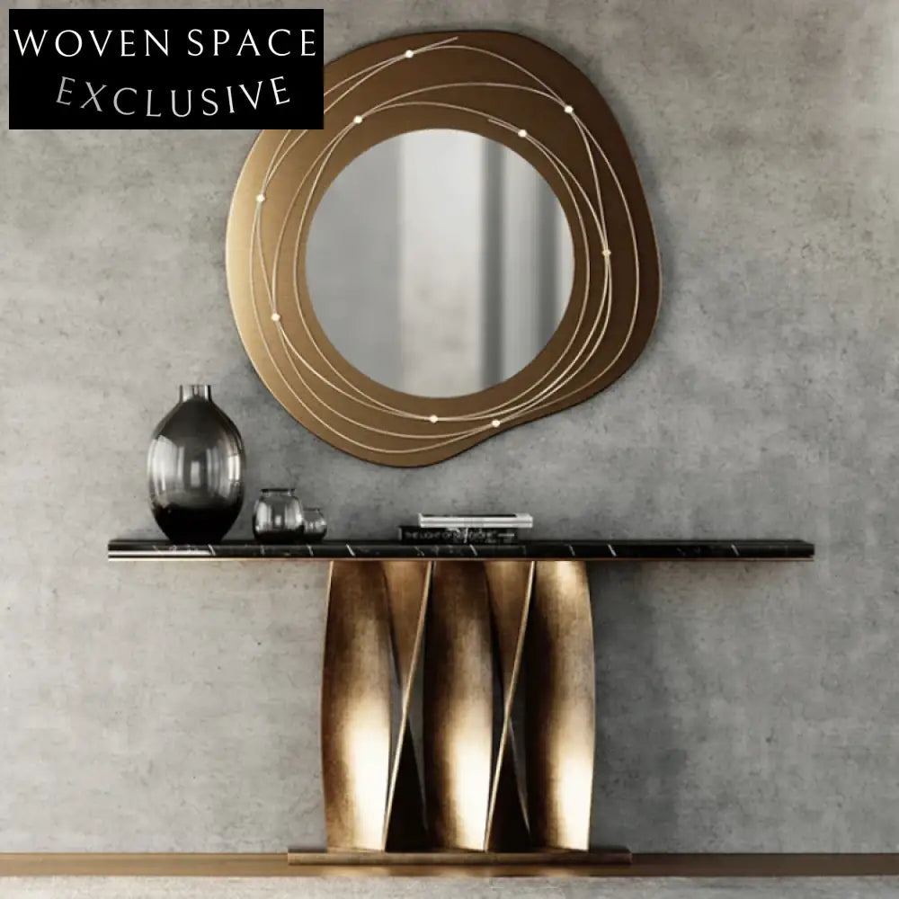 Luxurious Italian Black Marble Top Console Table with Golden Metal Base