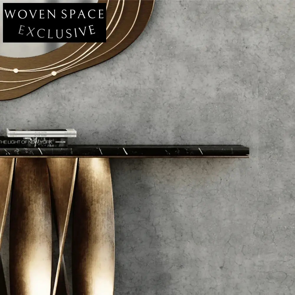 Luxurious Italian Black Marble Top Console Table with Golden Metal Base