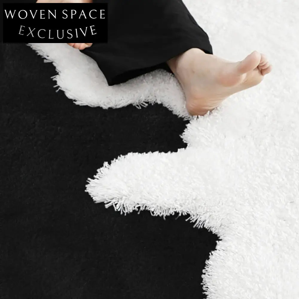 Luxurious Italian Black White Long-Pile Area Rug for Modern Living