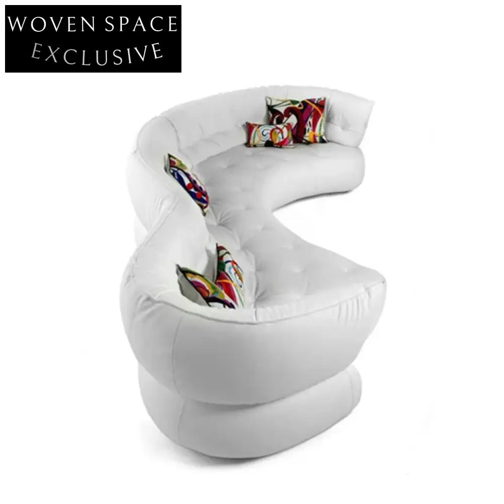 Luxurious Italian Blue Fabric Curved 7-Seater Sectional Living Room Sofa