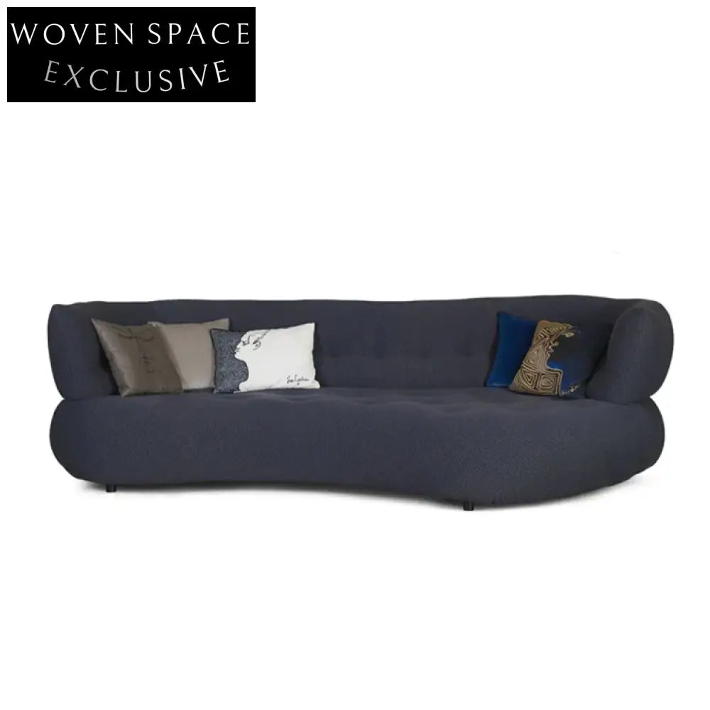 Luxurious Italian Blue Fabric Curved 7-Seater Sectional Living Room Sofa