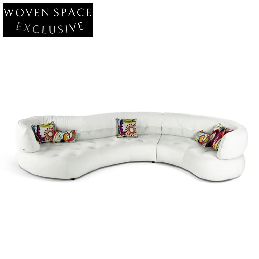 Luxurious Italian Blue Fabric Curved 7-Seater Sectional Living Room Sofa