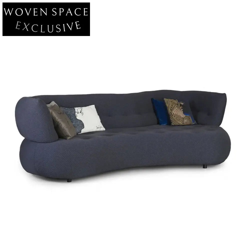 Luxurious Italian Blue Fabric Curved 7-Seater Sectional Living Room Sofa