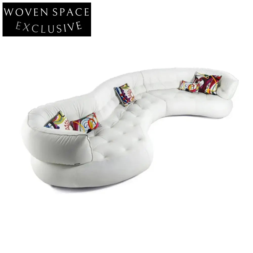 Luxurious Italian Blue Fabric Curved 7-Seater Sectional Living Room Sofa