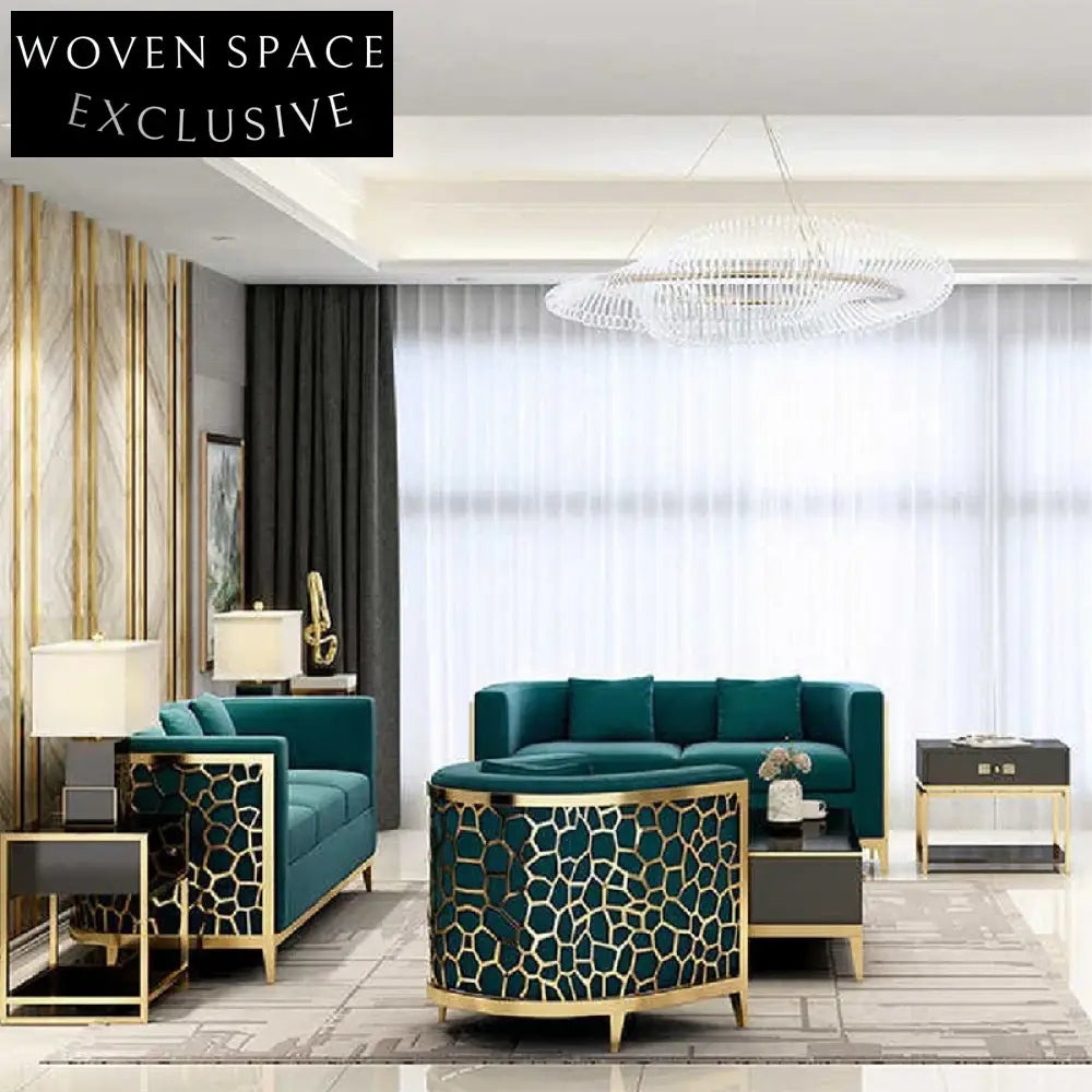 Luxurious Italian Chesterfield Sofa, Metal Frame, Fabric Upholstery, 3-Seat Sectional