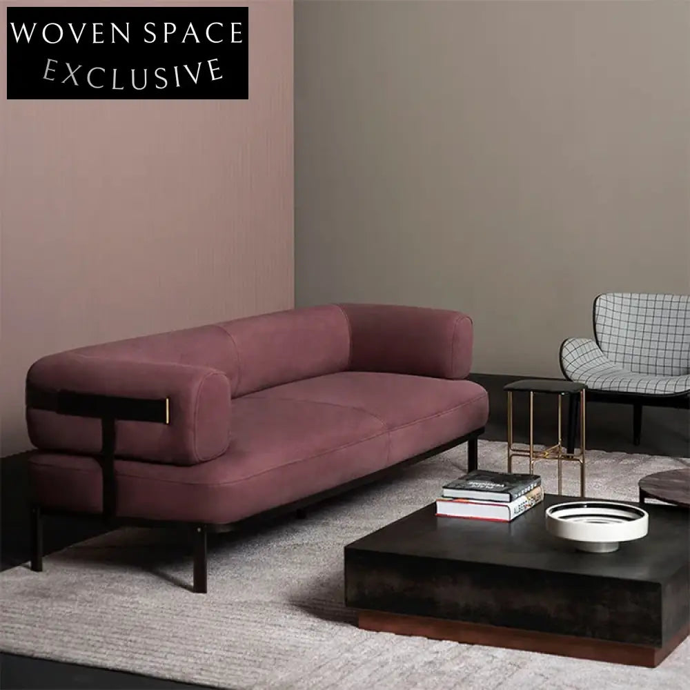 Luxurious Italian Design Genuine Leather Sofa with Golden Metal Legs for Modern Living